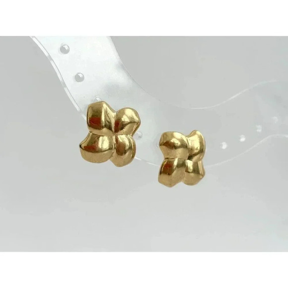 Vintage Gold Toned Pinwheel Motif 80's Retro Style Clip On Earrings - Picture 2 of 7